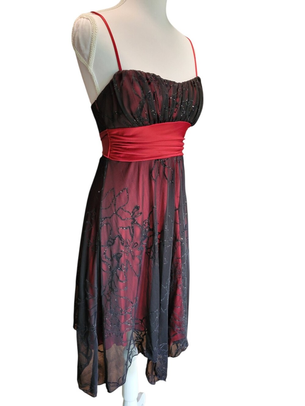 90s Y2k Vampy Goth Grunge Glitter Floral Overlay Dress View 3